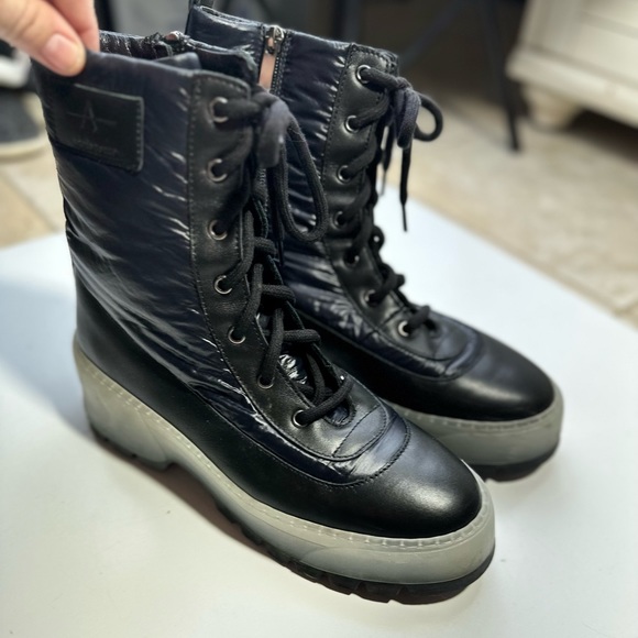 Aquatalia Aisa Recycled Nylon Leather Glossy Chunky Platform Eco Boots NWOT 9.5 - Picture 6 of 16